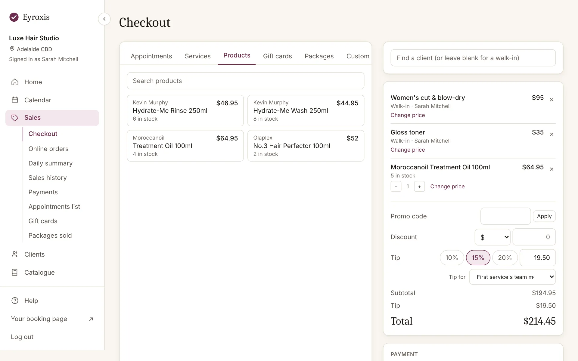 Checking out a visit: services, a product and the payment